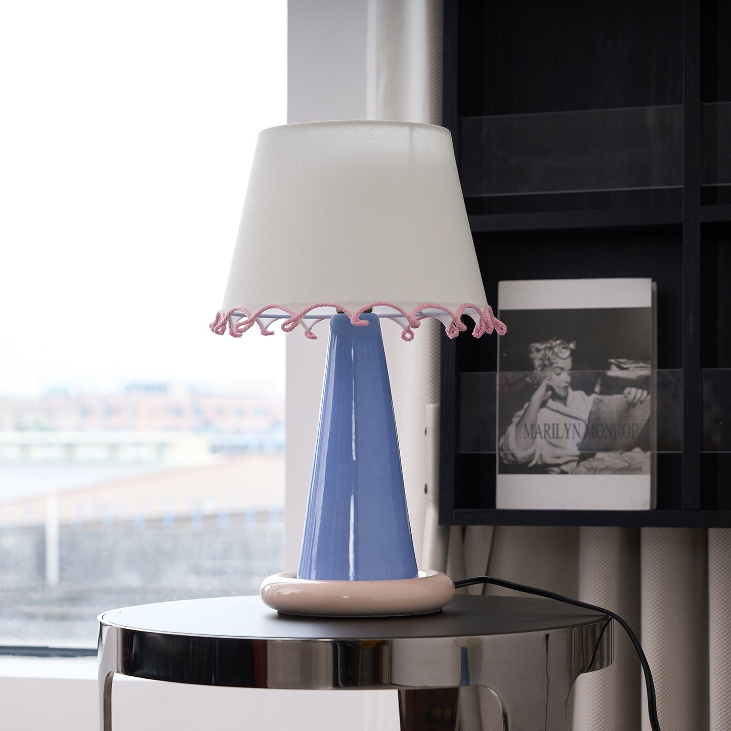 Celeste Ribbon Table Lamp | Ceramic Base | Gradient Blue with Blush Pink Accents