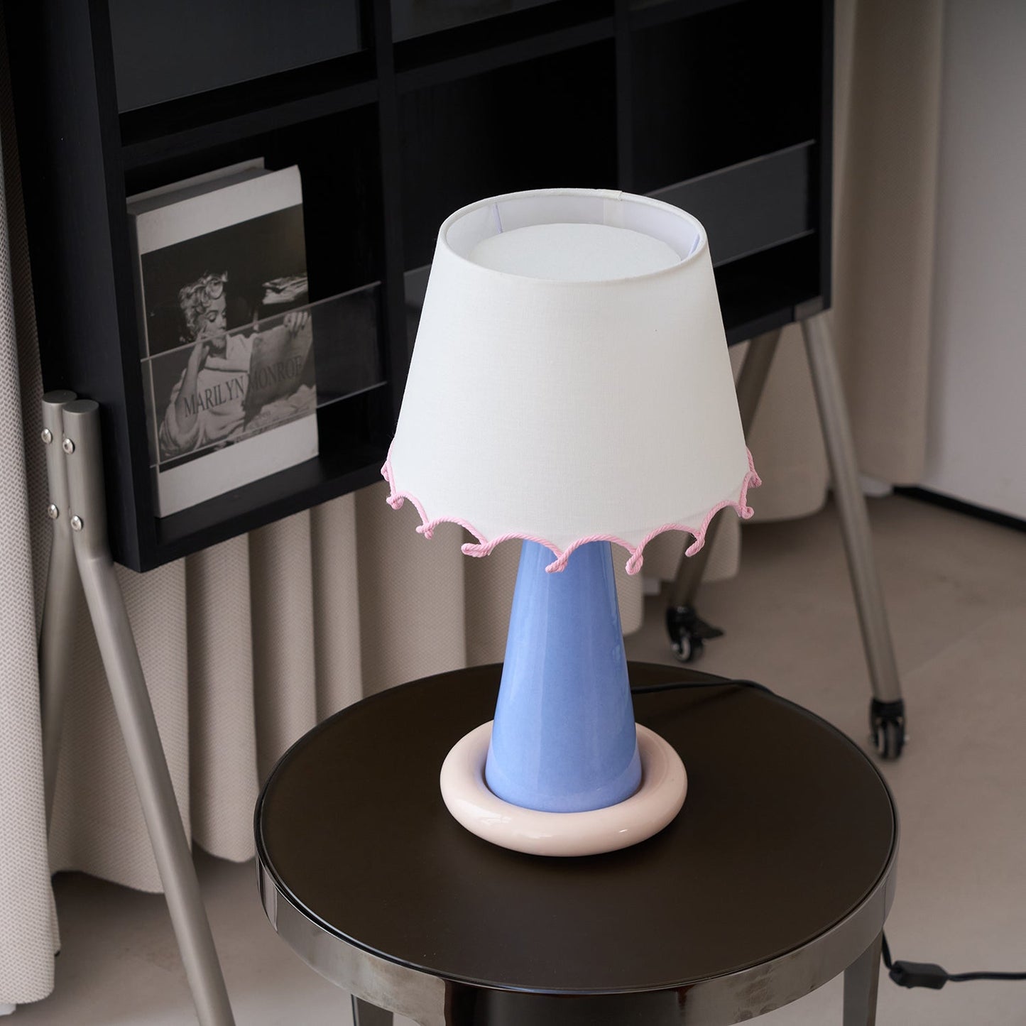Celeste Ribbon Table Lamp | Ceramic Base | Gradient Blue with Blush Pink Accents