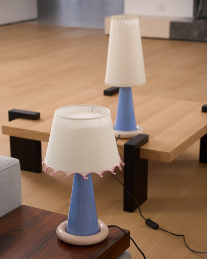 Celeste Ribbon Table Lamp | Ceramic Base | Gradient Blue with Blush Pink Accents