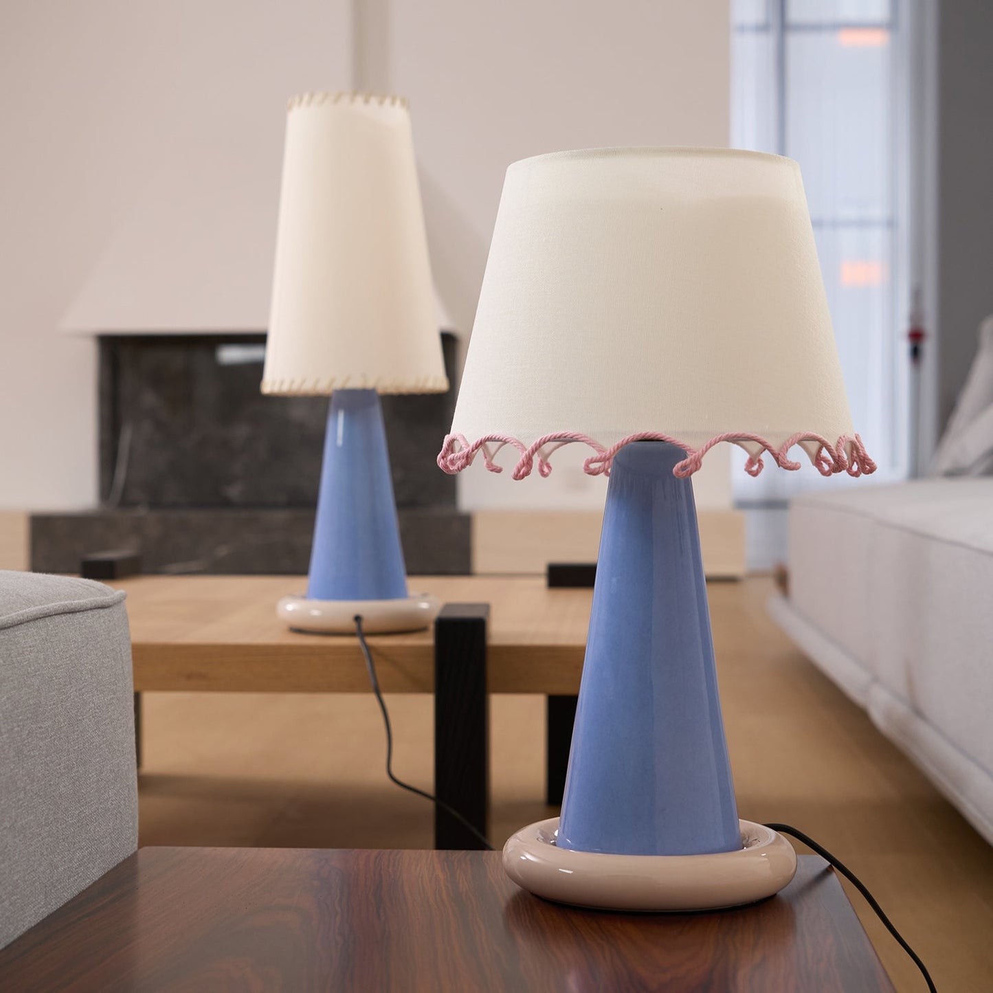Celeste Ribbon Table Lamp | Ceramic Base | Gradient Blue with Blush Pink Accents
