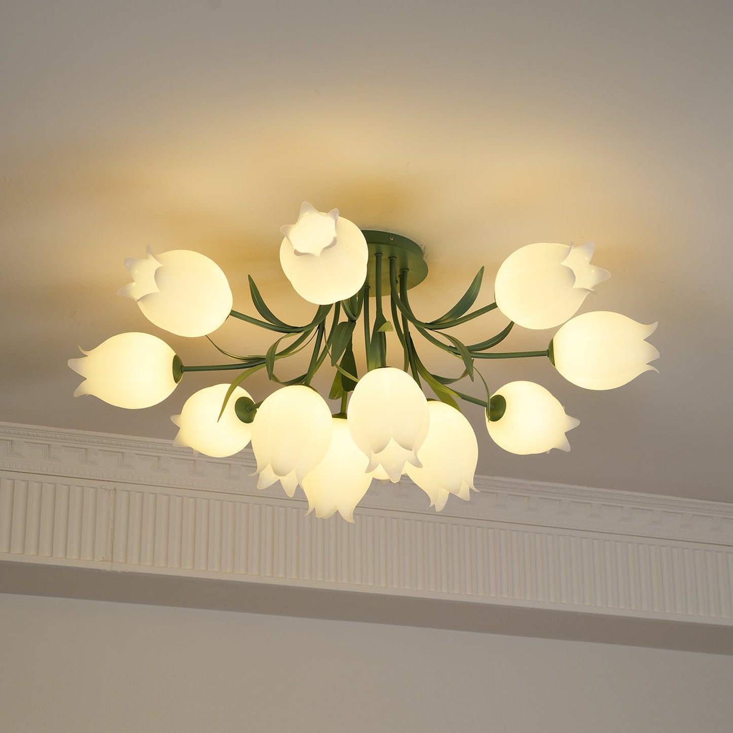 Ricko Ceiling Light | Metal & Acrylic | 3, 9, or 12 Heads | Green or White