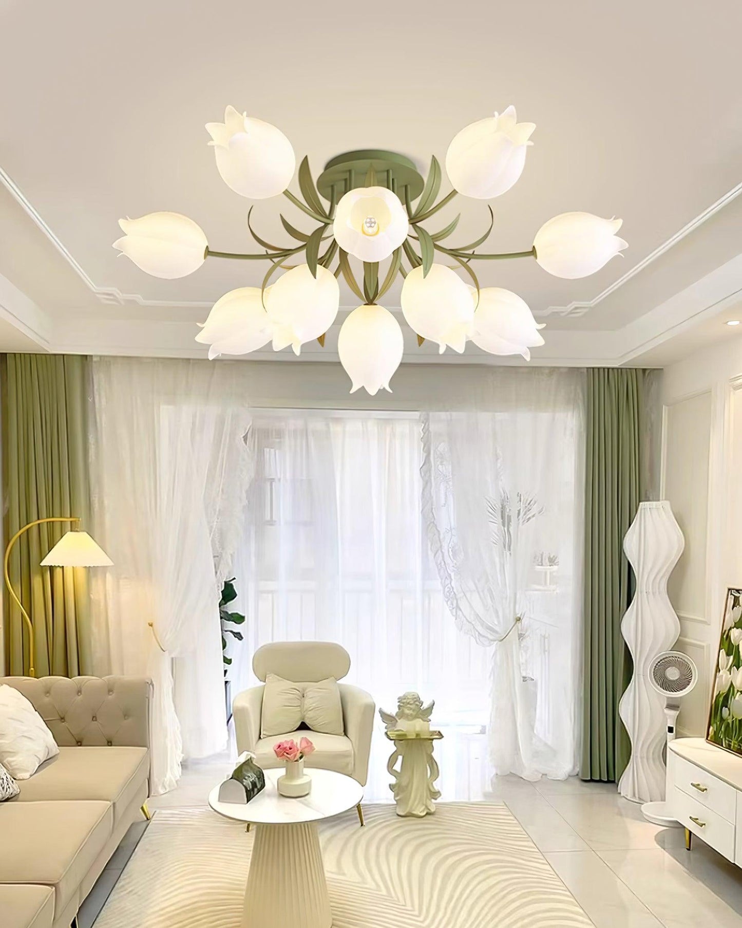 Ricko Ceiling Light | Metal & Acrylic | 3, 9, or 12 Heads | Green or White
