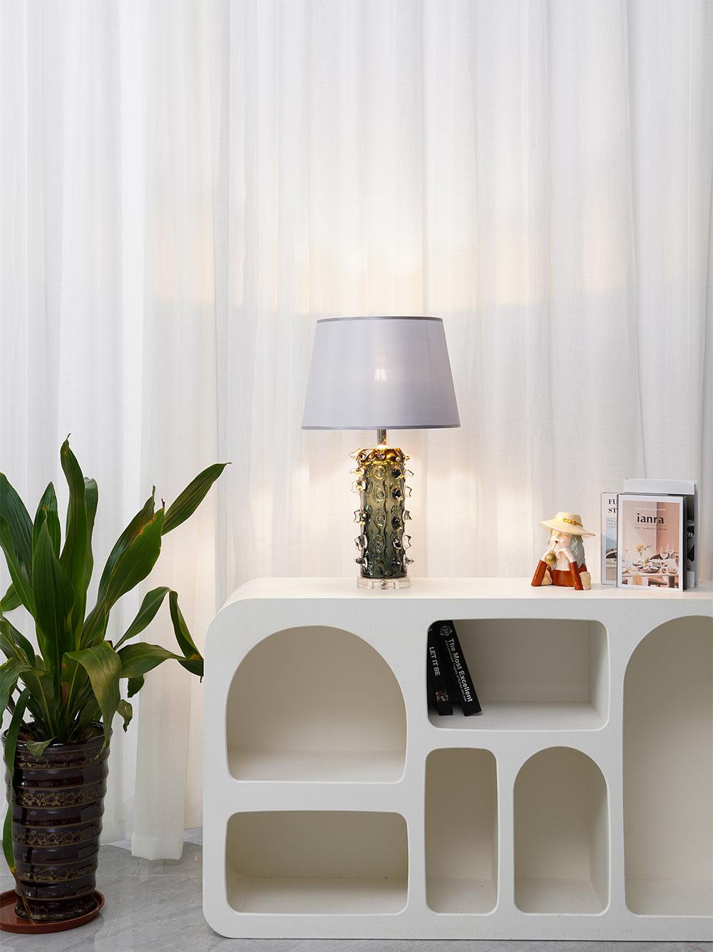 Rico Table Lamp | Handcrafted Blown Glass with Nickel Finish | Green and Grey