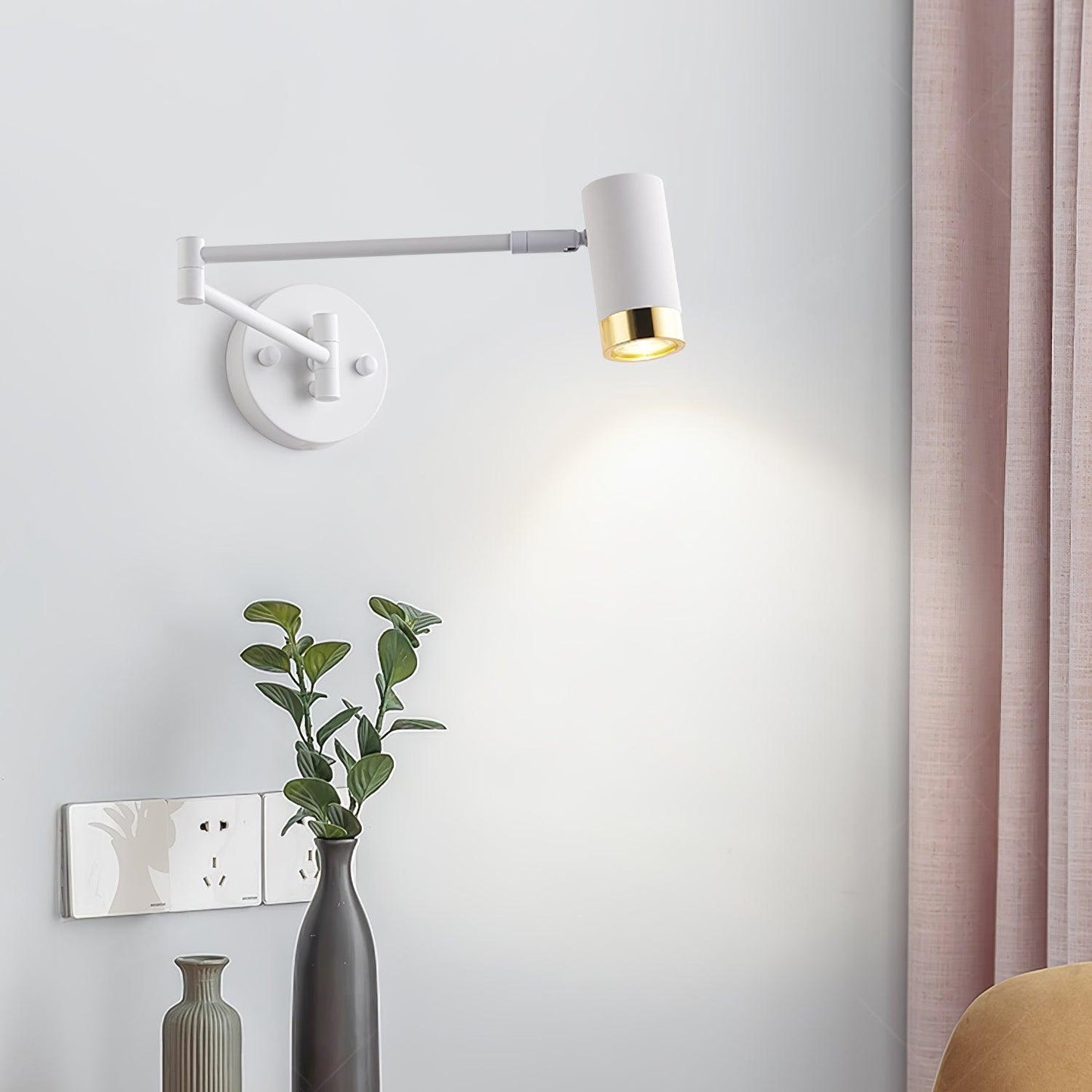 Ridge Arm Wall Lamp | Metal | Set of 2 | White & Gold