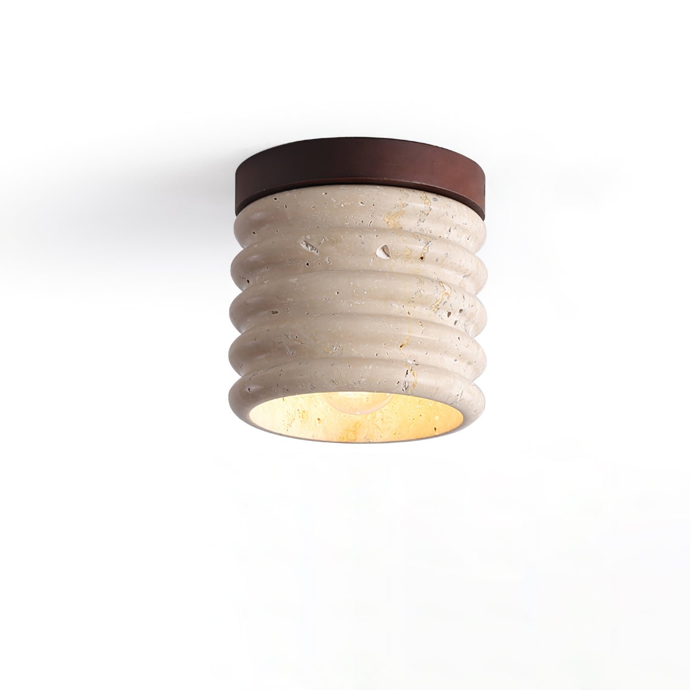 Ridge Artisan Ceiling Lamp | Yellow Travertine & Walnut Finish | 12cm Diameter