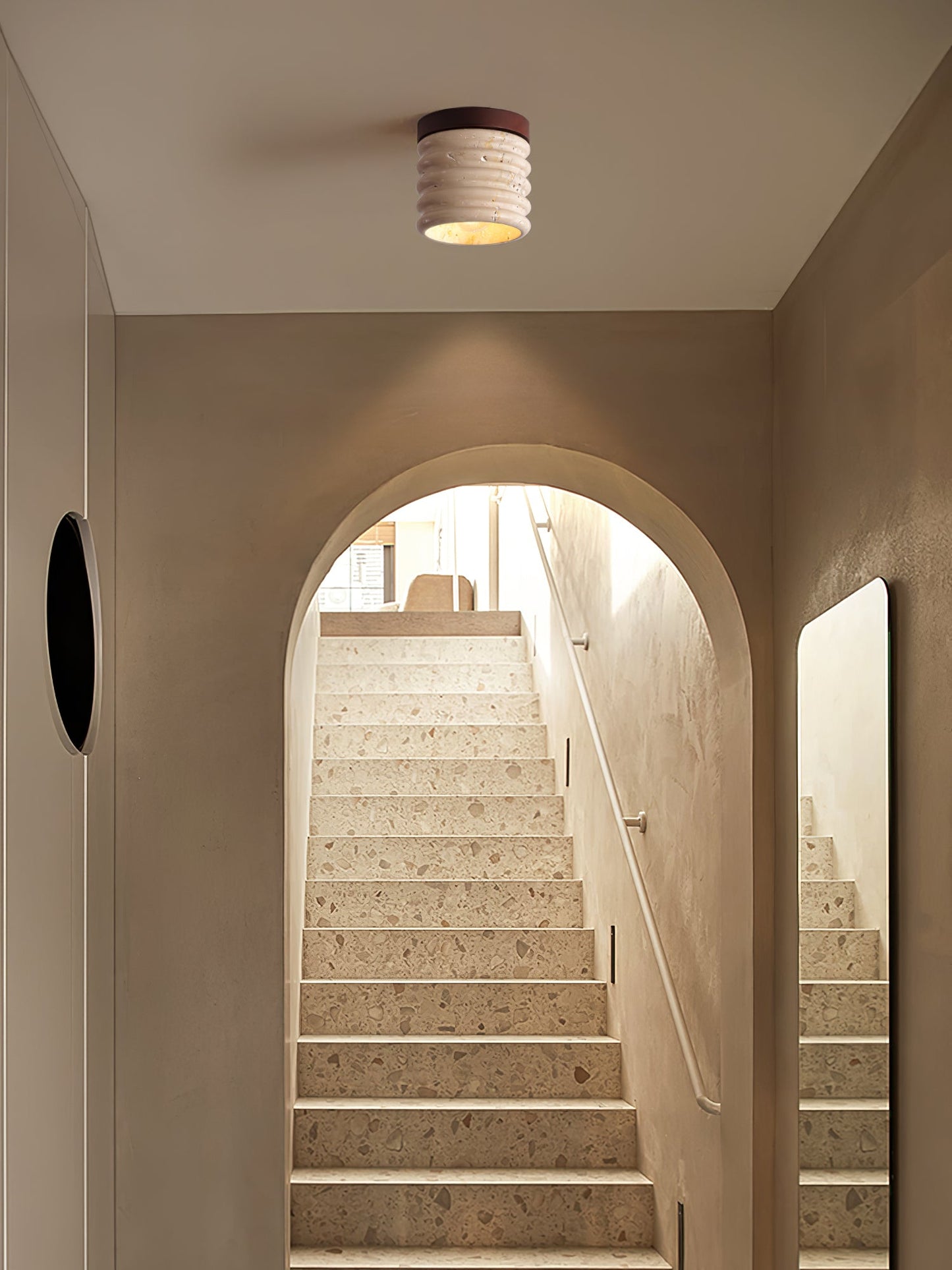 Ridge Artisan Ceiling Lamp | Yellow Travertine & Walnut Finish | 12cm Diameter