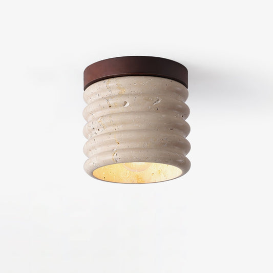 Ridge Artisan Ceiling Lamp | Yellow Travertine & Walnut Finish | 12cm Diameter