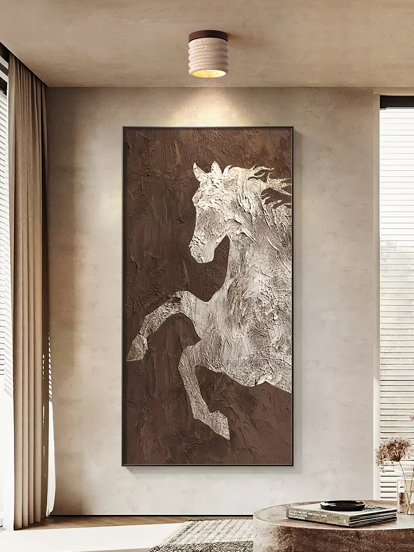 Ridge Artisan Ceiling Lamp | Yellow Travertine & Walnut Finish | 12cm Diameter