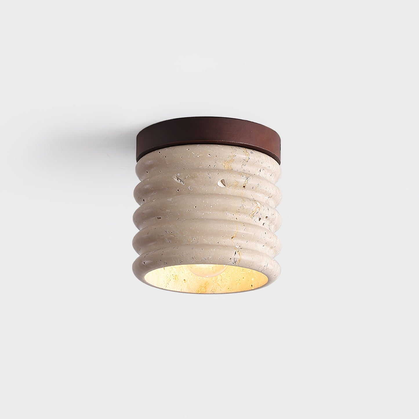 Ridge Artisan Ceiling Lamp | Yellow Travertine & Walnut Finish | 12cm Diameter