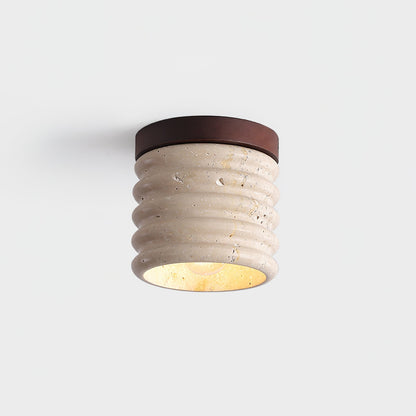 Ridge Artisan Ceiling Lamp | Yellow Travertine & Walnut Finish | 12cm Diameter