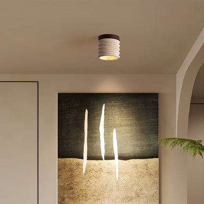 Ridge Artisan Ceiling Lamp | Yellow Travertine & Walnut Finish | 12cm Diameter