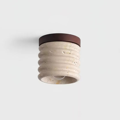 Ridge Artisan Ceiling Lamp | Yellow Travertine & Walnut Finish | 12cm Diameter
