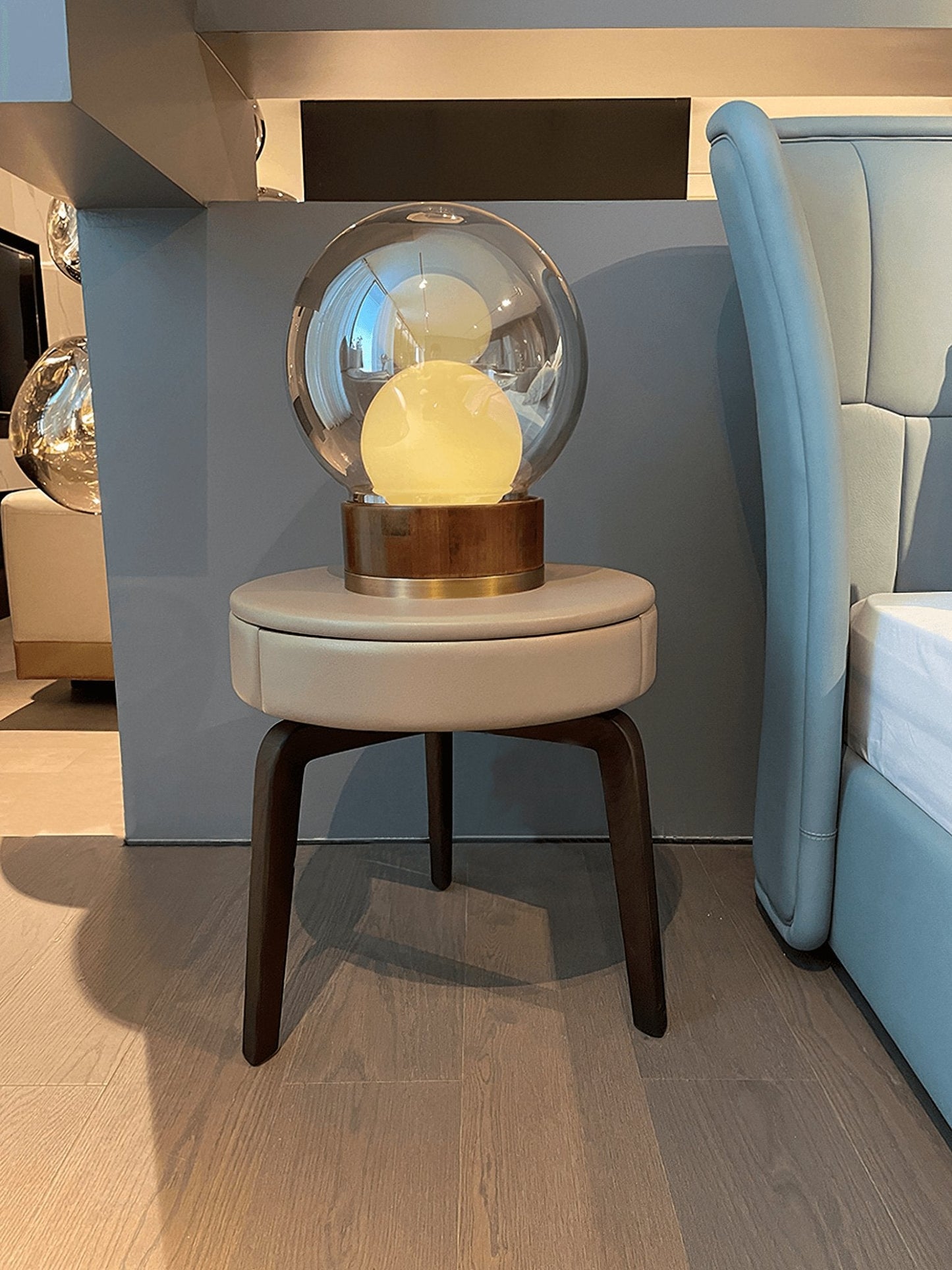 Rigel Table Lamp | Metal & Wood | Wine Red & Amber Shade