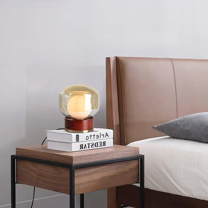 Rigel Table Lamp | Metal & Wood | Wine Red & Amber Shade