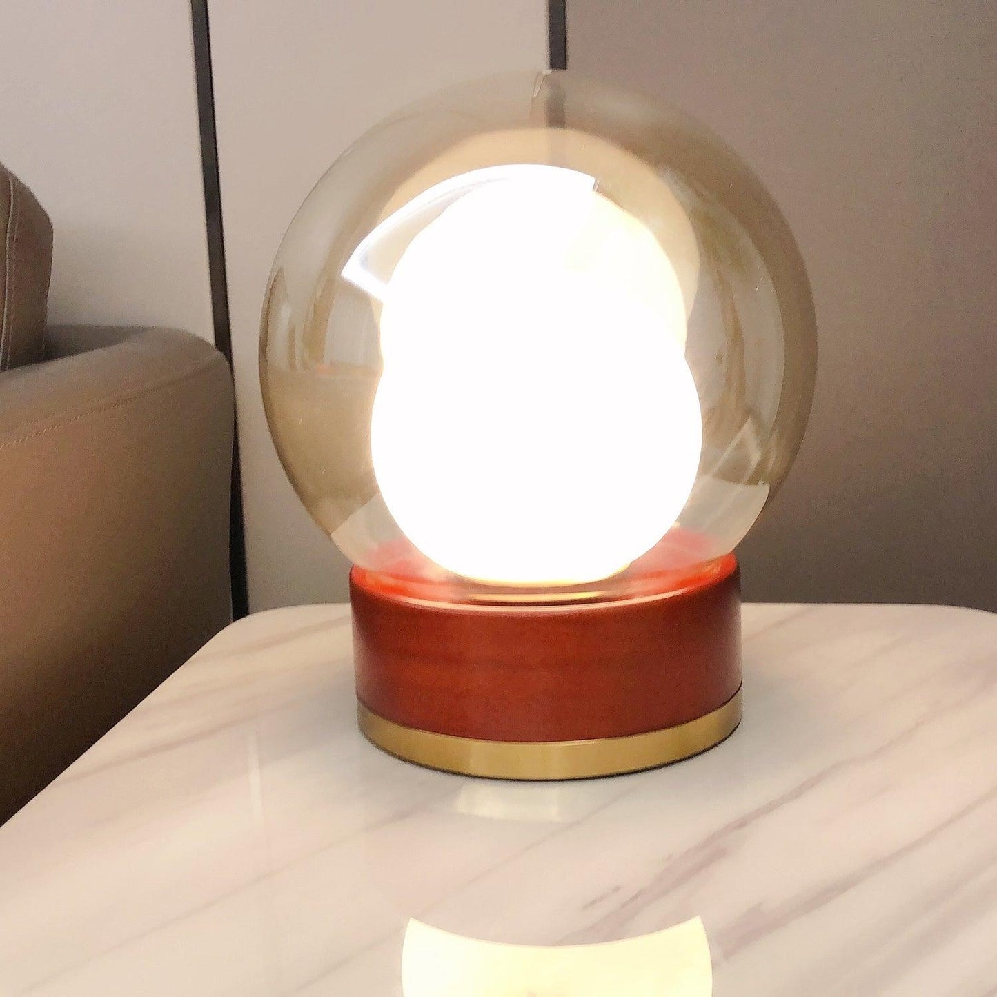 Rigel Table Lamp | Metal & Wood | Wine Red & Amber Shade