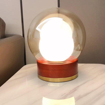 Rigel Table Lamp | Metal & Wood | Wine Red & Amber Shade