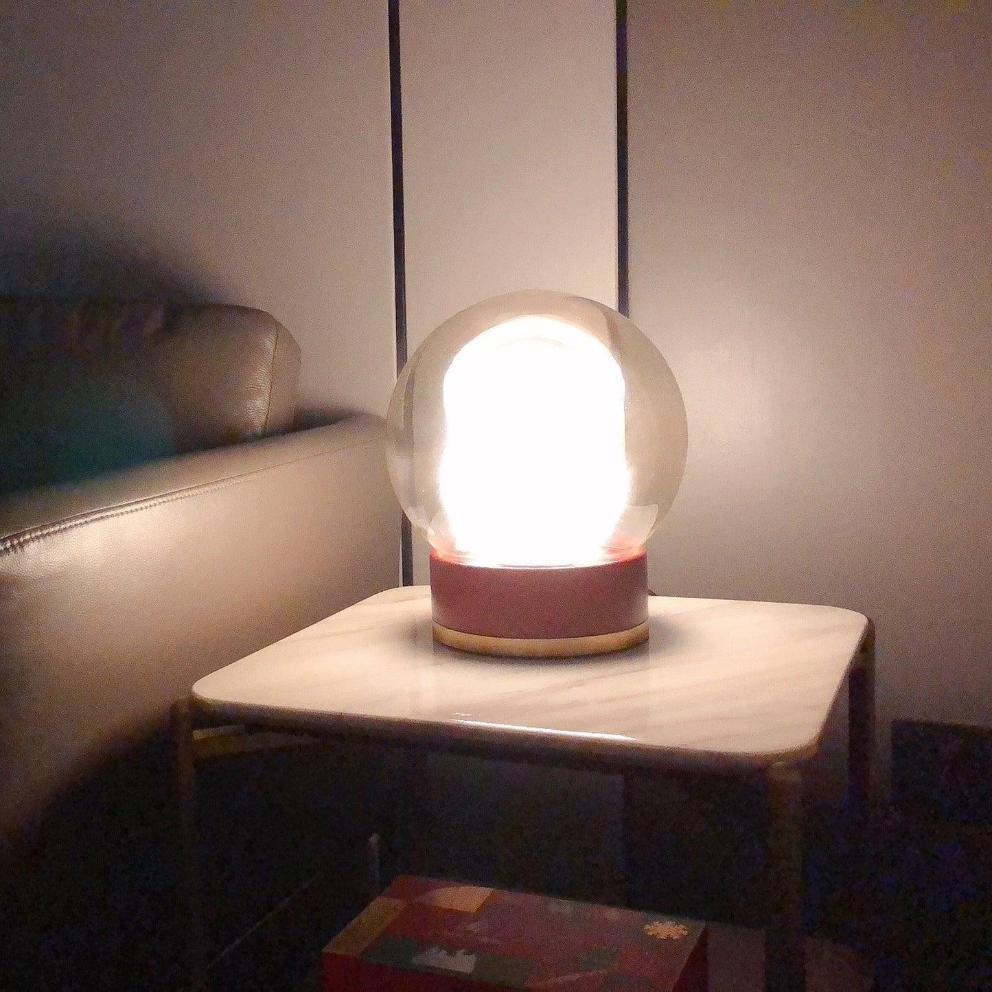 Rigel Table Lamp | Metal & Wood | Wine Red & Amber Shade