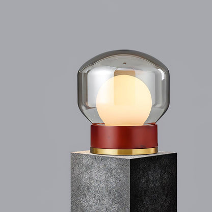 Rigel Table Lamp | Metal & Wood | Wine Red & Amber Shade