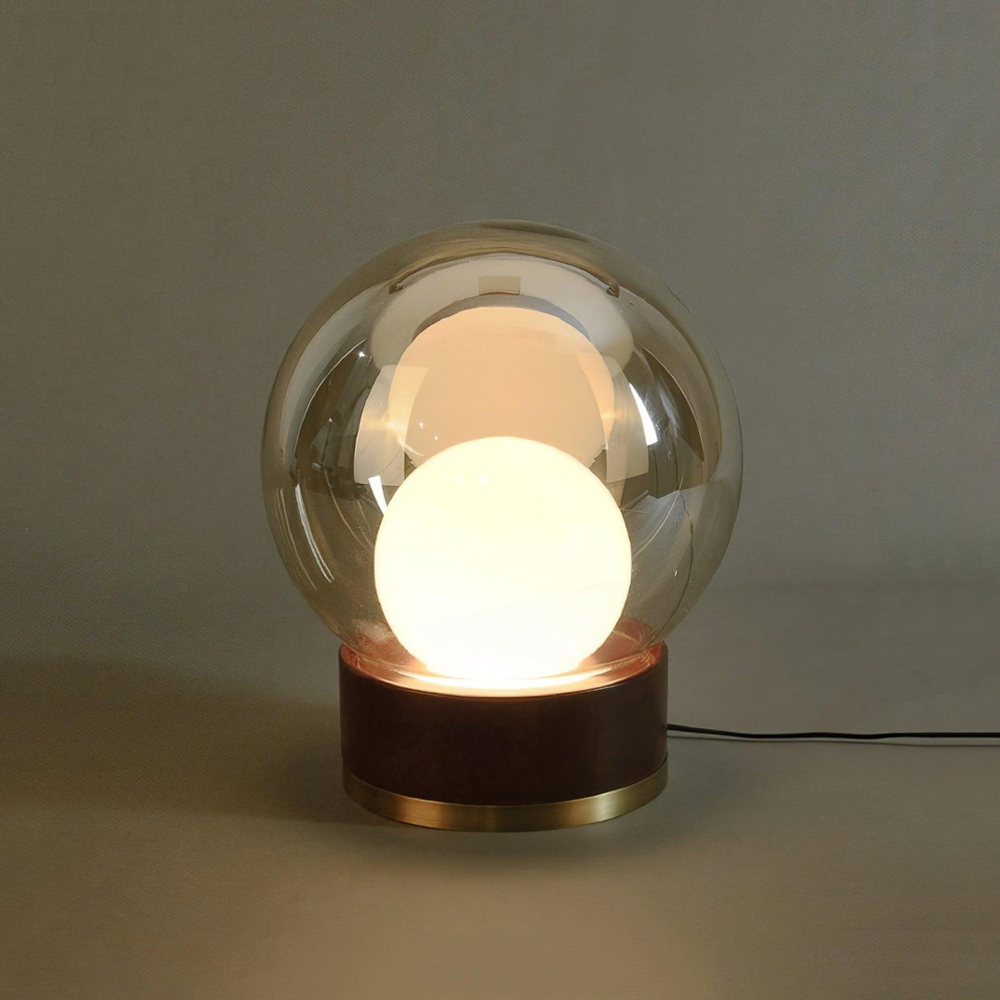 Rigel Table Lamp | Metal & Wood | Wine Red & Amber Shade