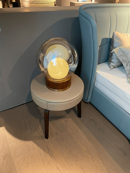 Rigel Table Lamp | Metal & Wood | Wine Red & Amber Shade