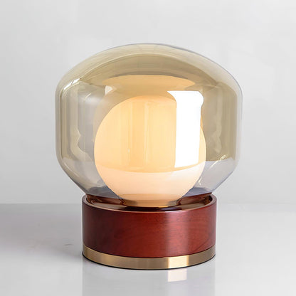 Rigel Table Lamp | Metal & Wood | Wine Red & Amber Shade