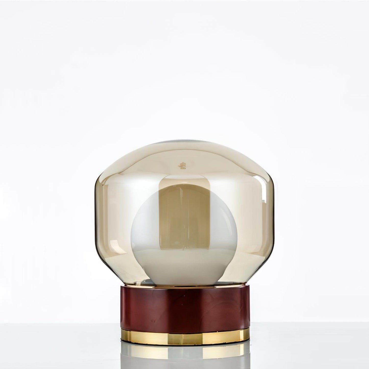 Rigel Table Lamp | Metal & Wood | Wine Red & Amber Shade