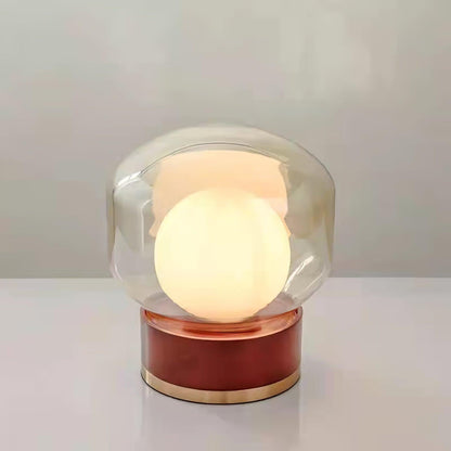 Rigel Table Lamp | Metal & Wood | Wine Red & Amber Shade