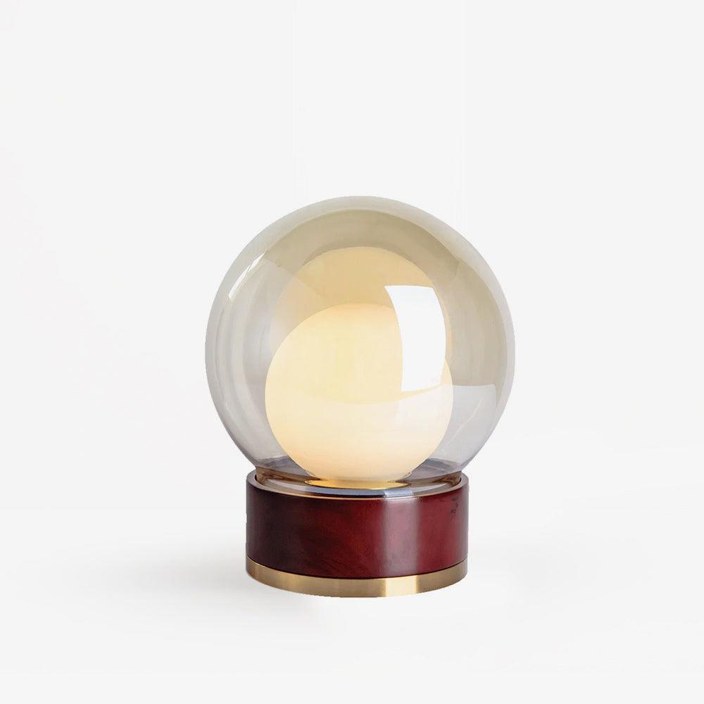 Rigel Table Lamp | Metal & Wood | Wine Red & Amber Shade