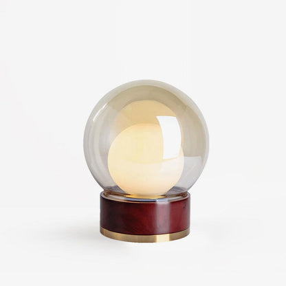Rigel Table Lamp | Metal & Wood | Wine Red & Amber Shade