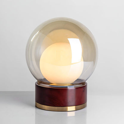 Rigel Table Lamp | Metal & Wood | Wine Red & Amber Shade