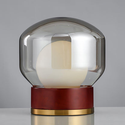 Rigel Table Lamp | Metal & Wood | Wine Red & Amber Shade