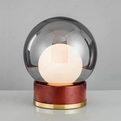 Rigel Table Lamp | Metal & Wood | Wine Red & Amber Shade
