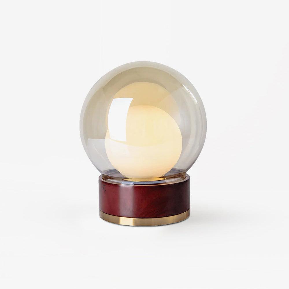Rigel Table Lamp | Metal & Wood | Wine Red & Amber Shade