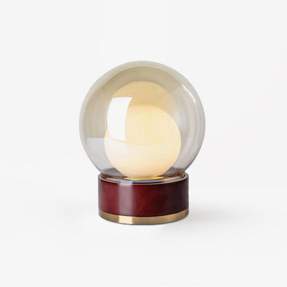 Rigel Table Lamp | Metal & Wood | Wine Red & Amber Shade
