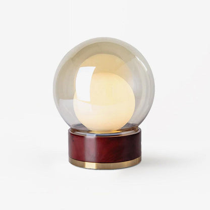 Rigel Table Lamp | Metal & Wood | Wine Red & Amber Shade