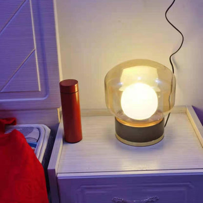 Rigel Table Lamp | Metal & Wood | Wine Red & Amber Shade