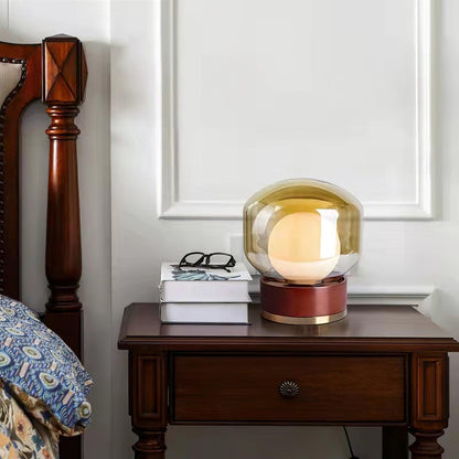 Rigel Table Lamp | Metal & Wood | Wine Red & Amber Shade