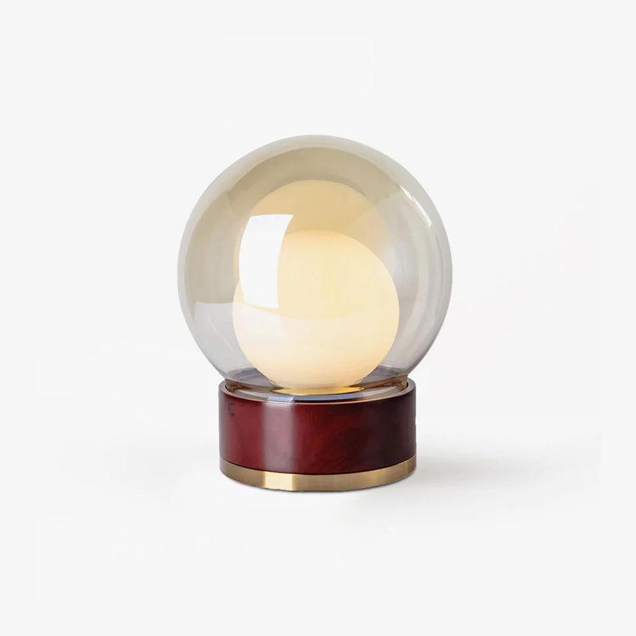 Rigel Table Lamp | Metal & Wood | Wine Red & Amber Shade