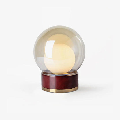 Rigel Table Lamp | Metal & Wood | Wine Red & Amber Shade