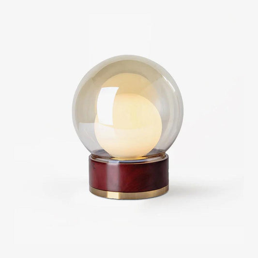 Rigel Table Lamp | Metal & Wood | Wine Red & Amber Shade