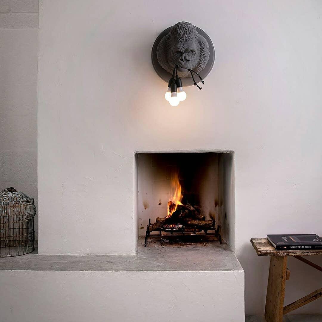 Gorilla Head Wall Sconce | Hyperrealistic Resin | Matte Grey or White