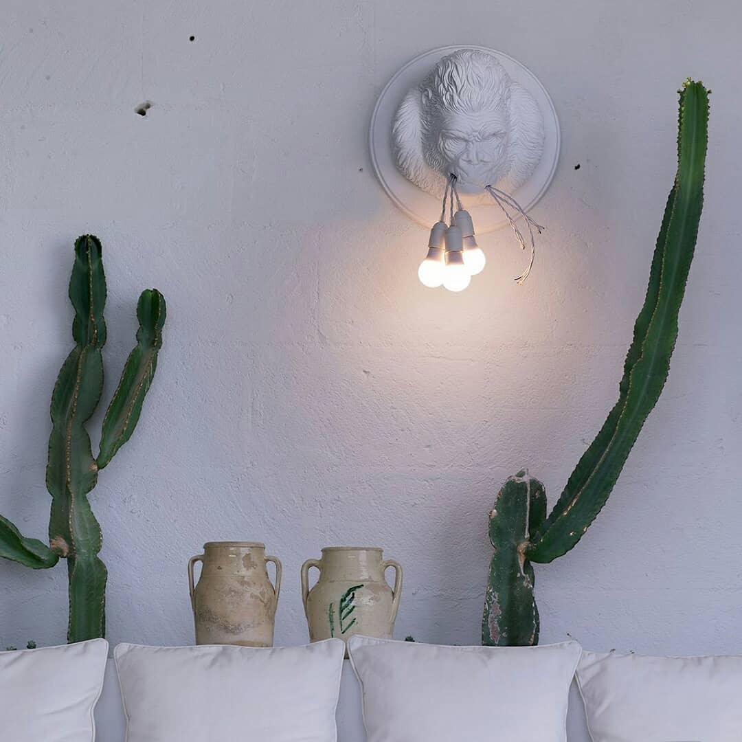 Gorilla Head Wall Sconce | Hyperrealistic Resin | Matte Grey or White