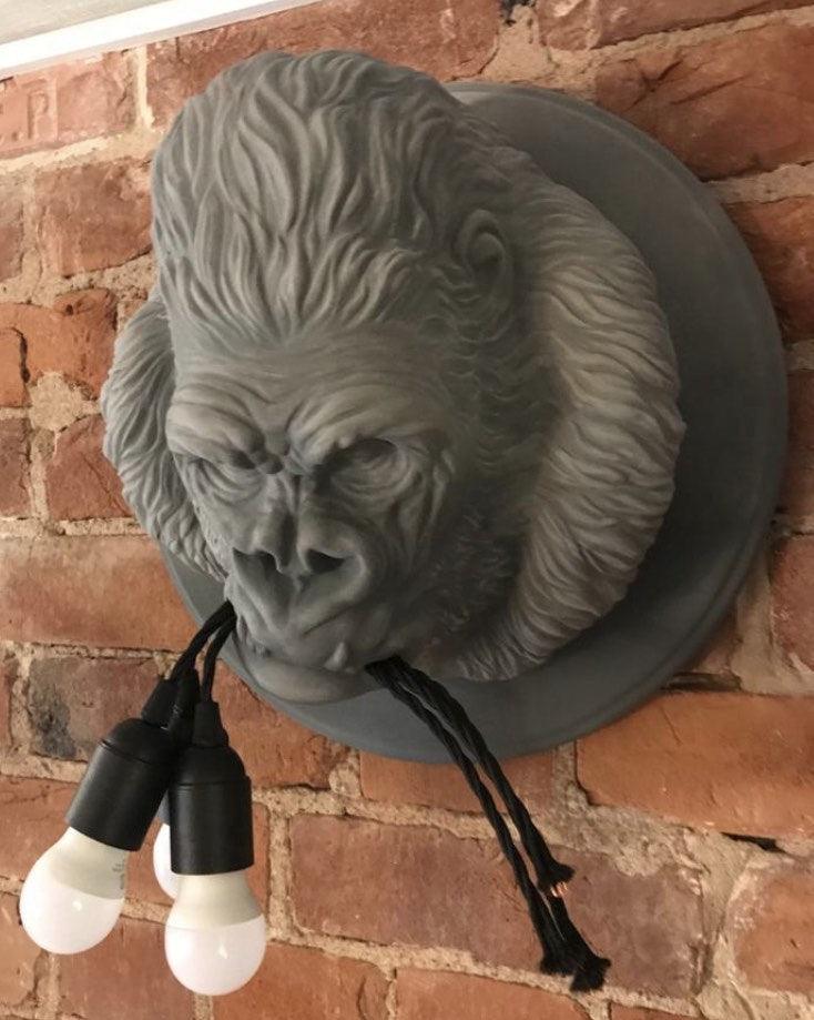 Gorilla Head Wall Sconce | Hyperrealistic Resin | Matte Grey or White