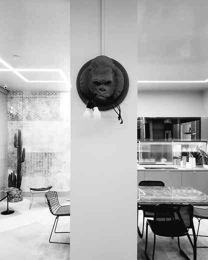 Gorilla Head Wall Sconce | Hyperrealistic Resin | Matte Grey or White