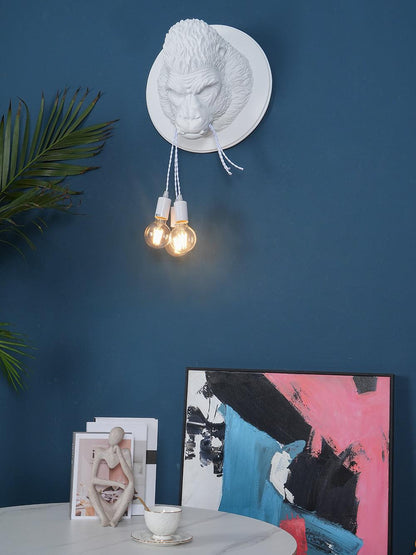 Gorilla Head Wall Sconce | Hyperrealistic Resin | Matte Grey or White