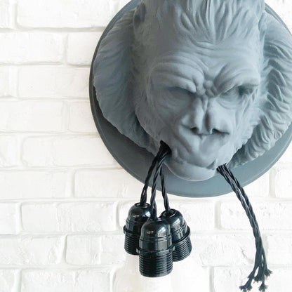 Gorilla Head Wall Sconce | Hyperrealistic Resin | Matte Grey or White