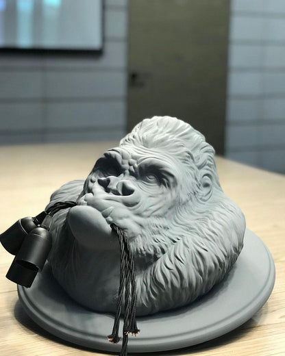 Gorilla Head Wall Sconce | Hyperrealistic Resin | Matte Grey or White