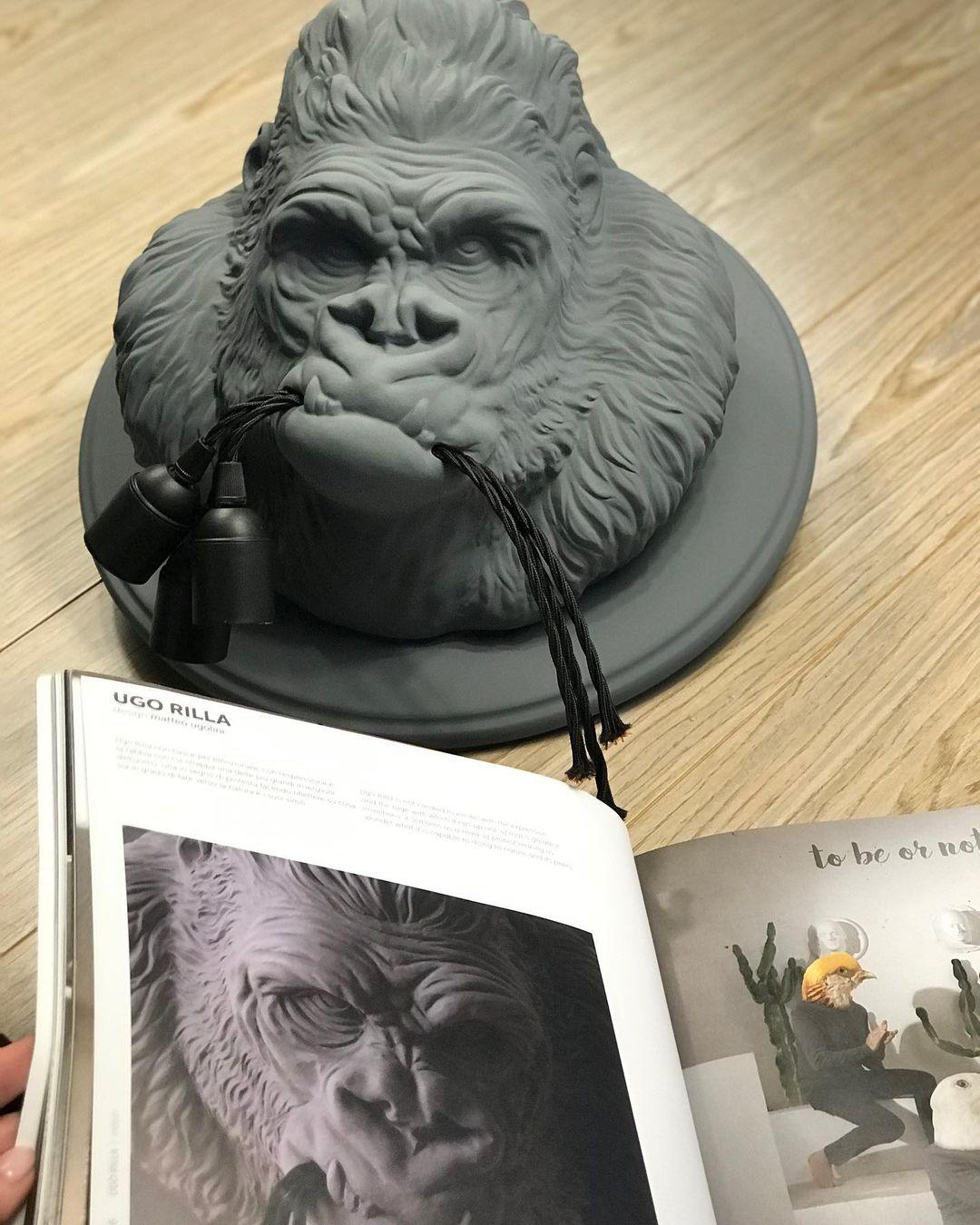 Gorilla Head Wall Sconce | Hyperrealistic Resin | Matte Grey or White