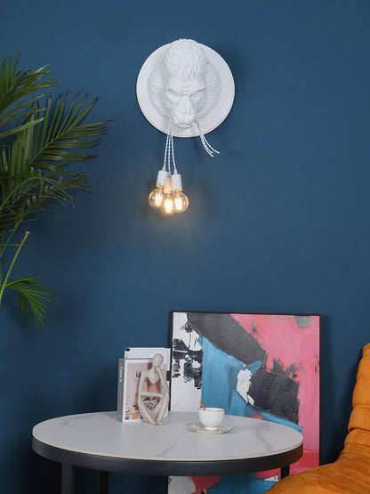 Gorilla Head Wall Sconce | Hyperrealistic Resin | Matte Grey or White