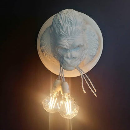 Gorilla Head Wall Sconce | Hyperrealistic Resin | Matte Grey or White